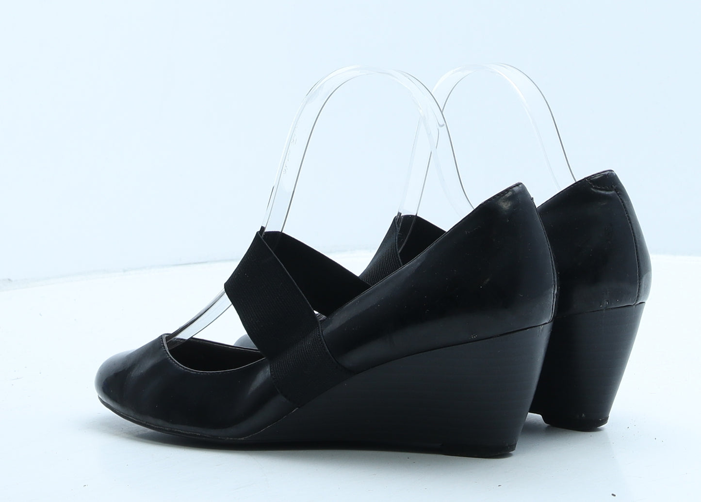 Marks and Spencer Womens Black Vinyl Court Heel UK 5