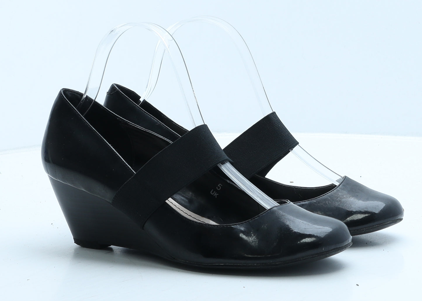 Marks and Spencer Womens Black Vinyl Court Heel UK 5