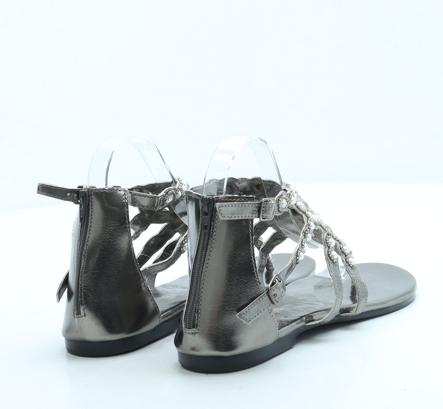 River Island Womens Silver Leather Gladiator Sandal UK 4
