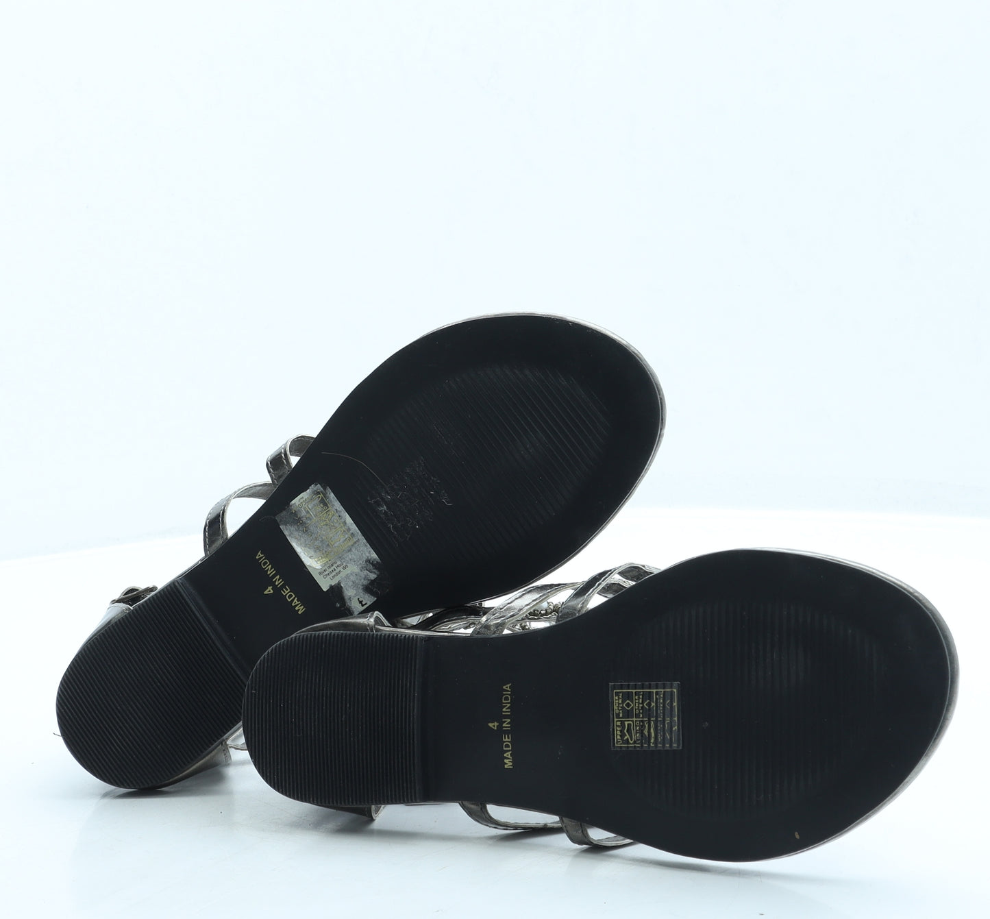 River Island Womens Silver Leather Gladiator Sandal UK 4