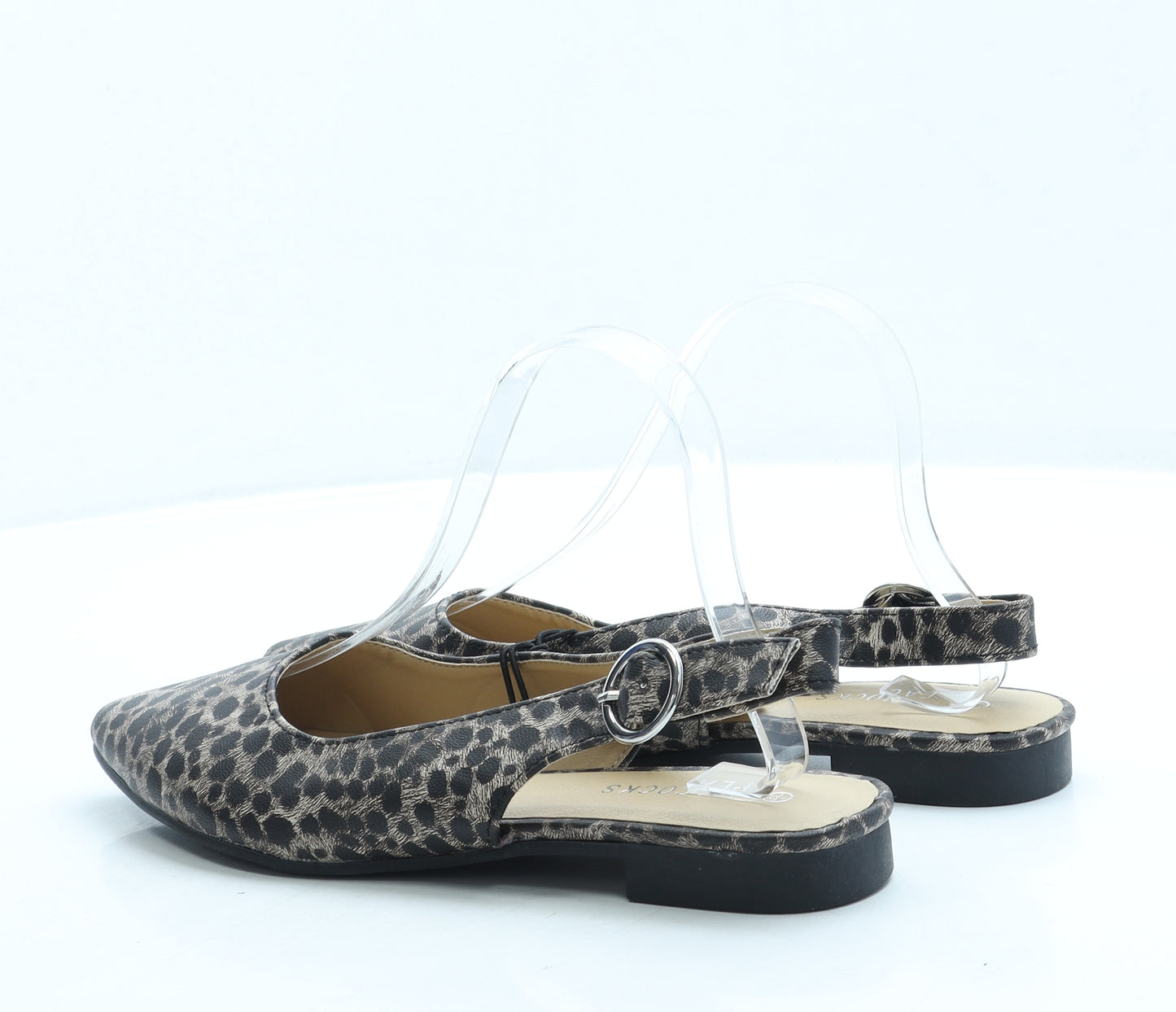 Peacocks Womens Brown Animal Print Leather Slingback Flat UK 5 38
