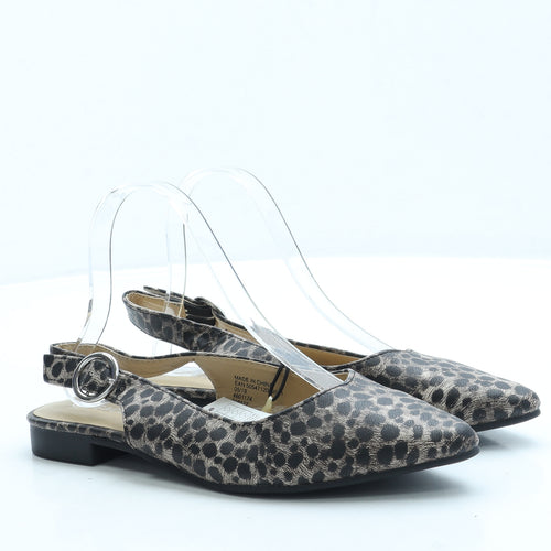 Peacocks Womens Brown Animal Print Leather Slingback Flat UK 5 38