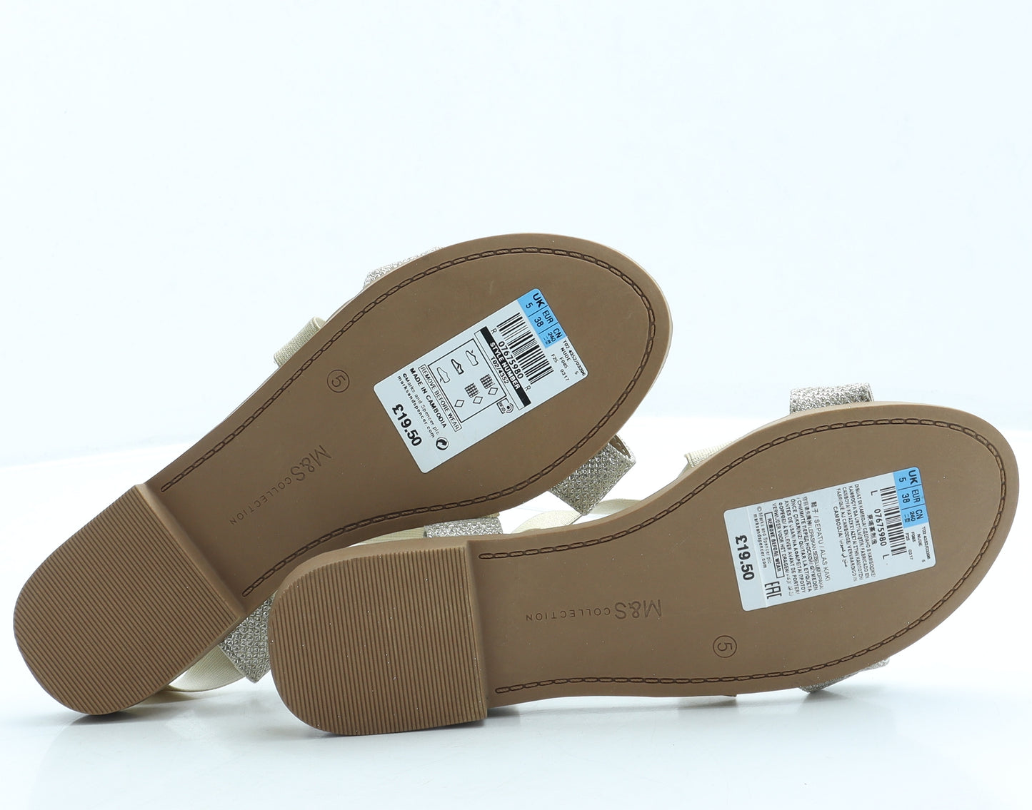 Marks and Spencer Womens Gold Polyester Strappy Sandal UK 5 38