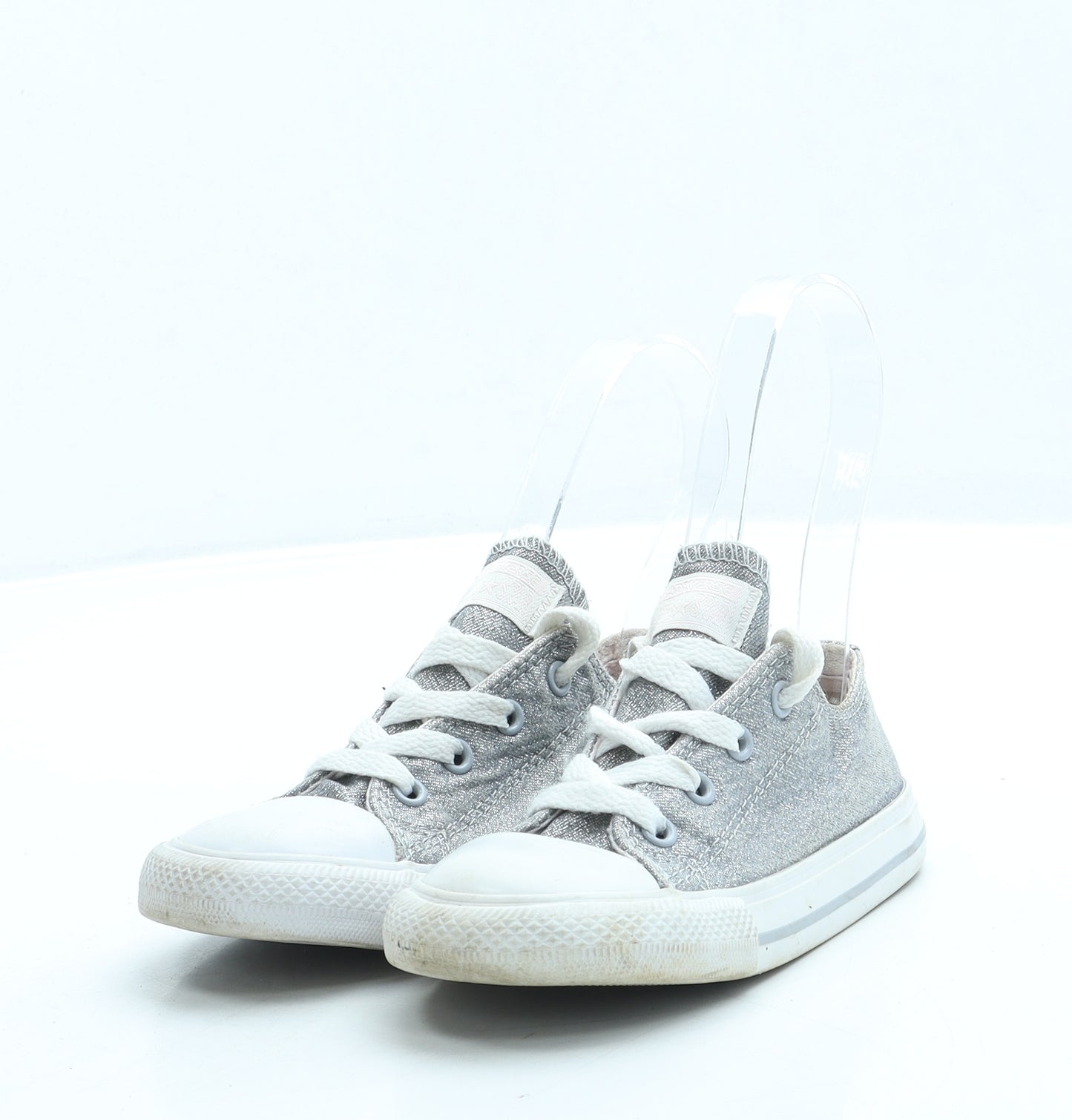 Converse Girls Silver Polyester Trainer UK 9 25