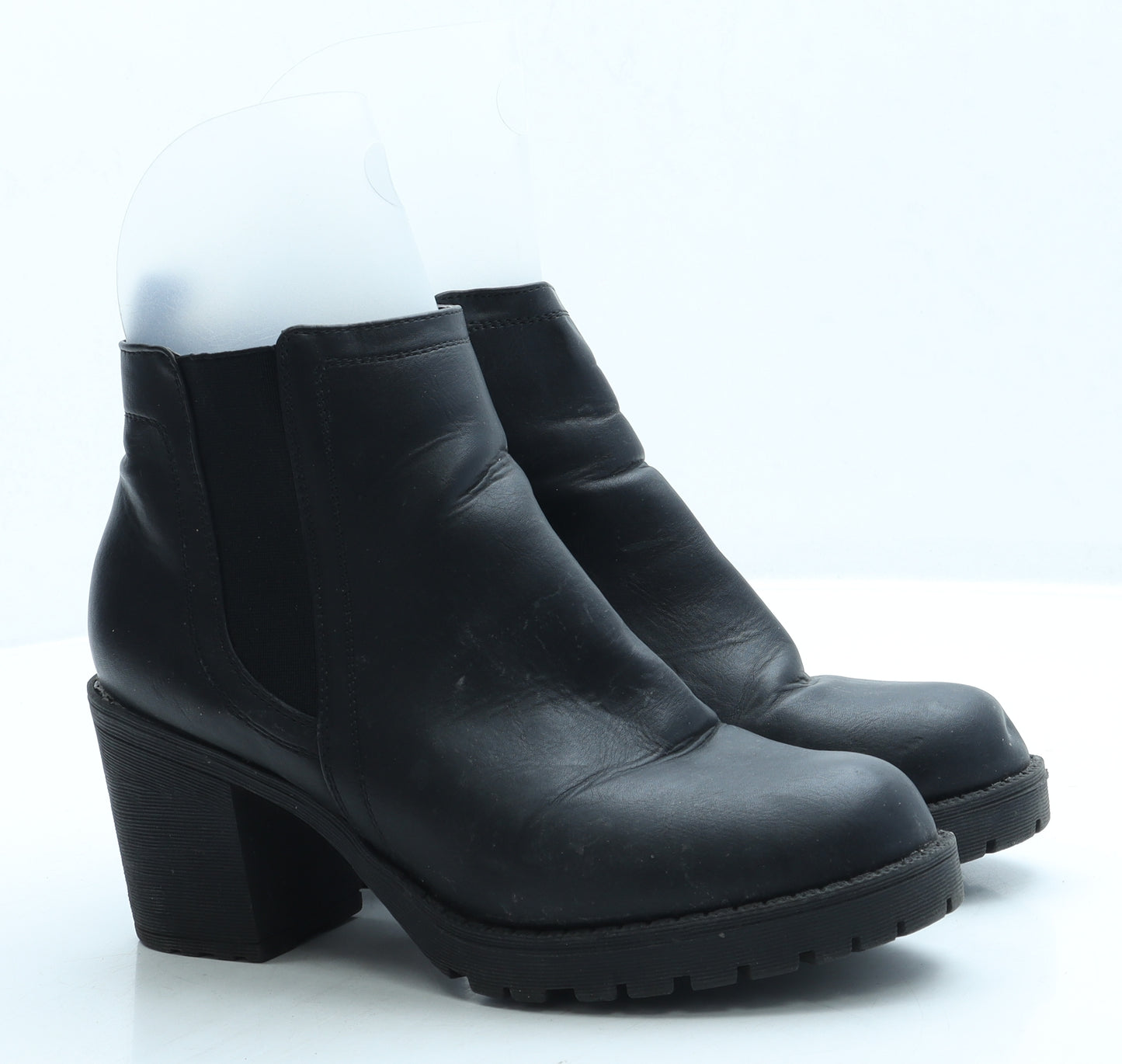 Preworn Womens Black Leather Bootie Boot UK 6 39