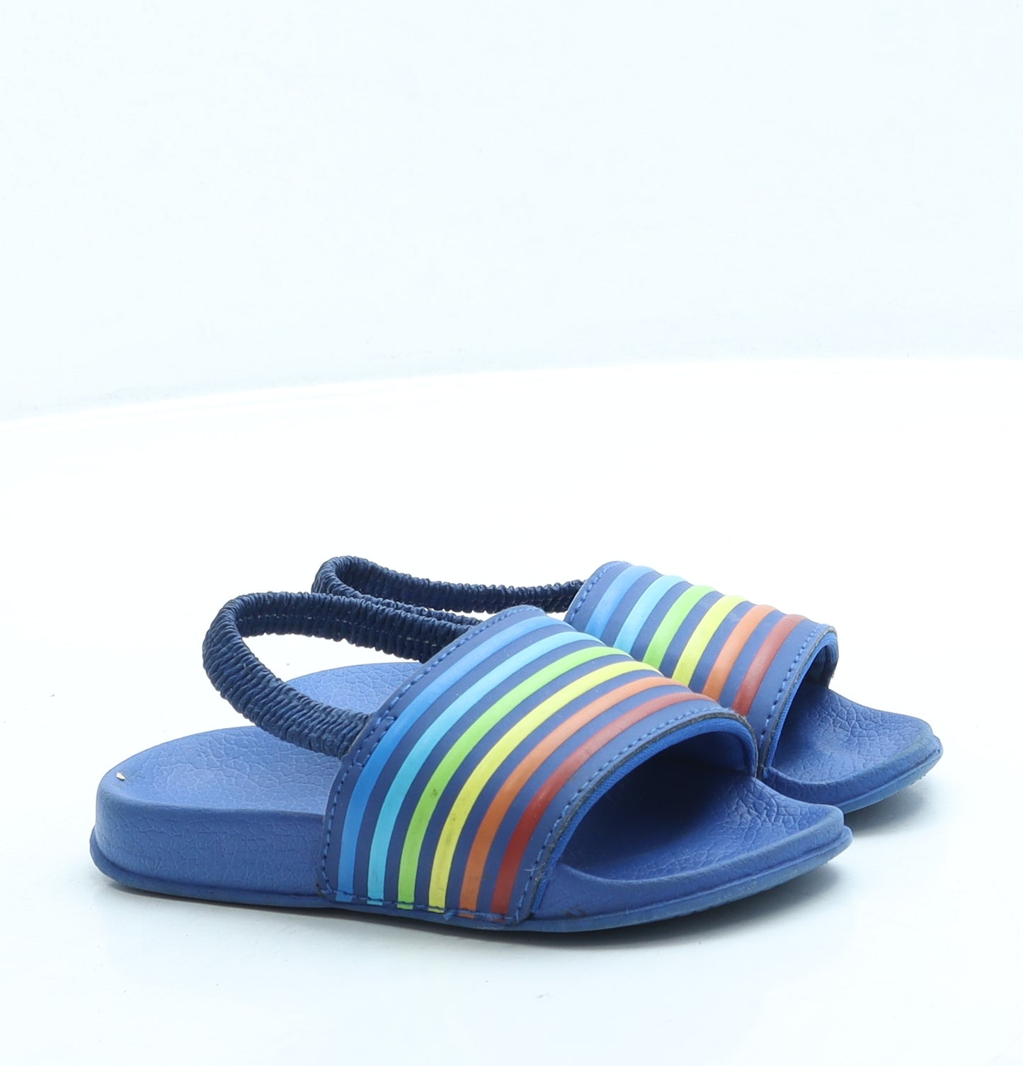 Preworn Boys Blue Striped Rubber Slingback Sandal UK 7