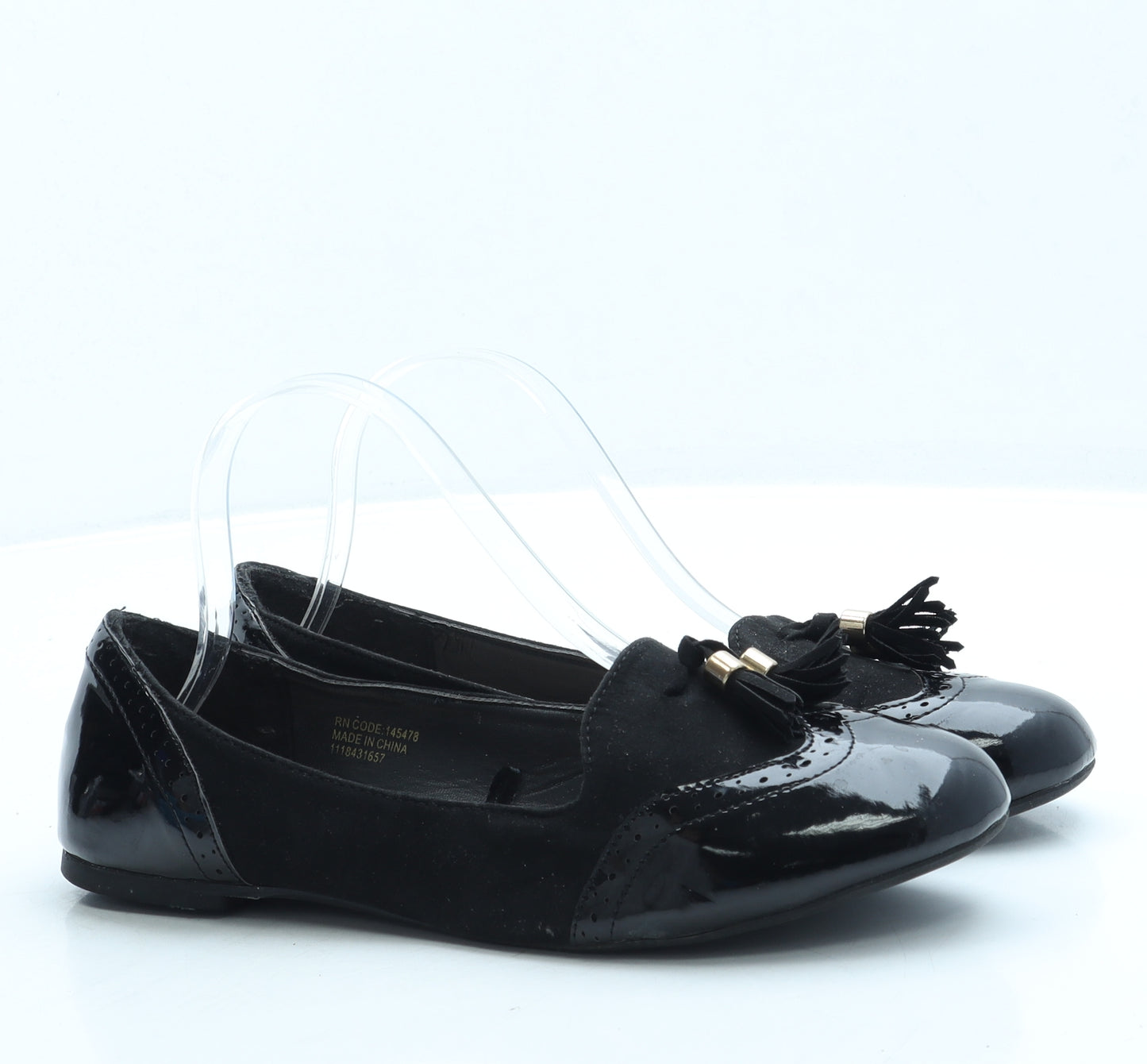 Primark Womens Black Polyester Loafer Flat UK 5 38 US 7 - Wide Fit