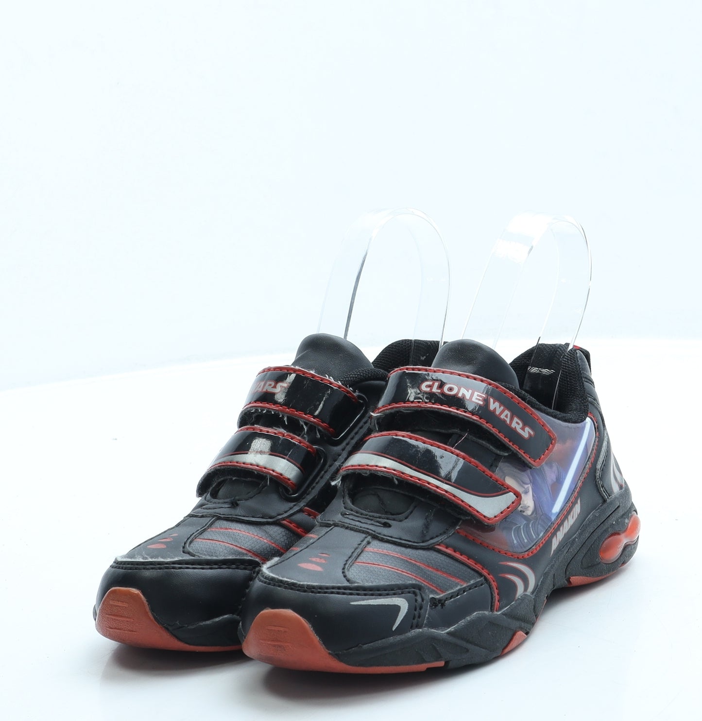 Preworn Boys Black Leather Trainer UK 12 - Star Wars