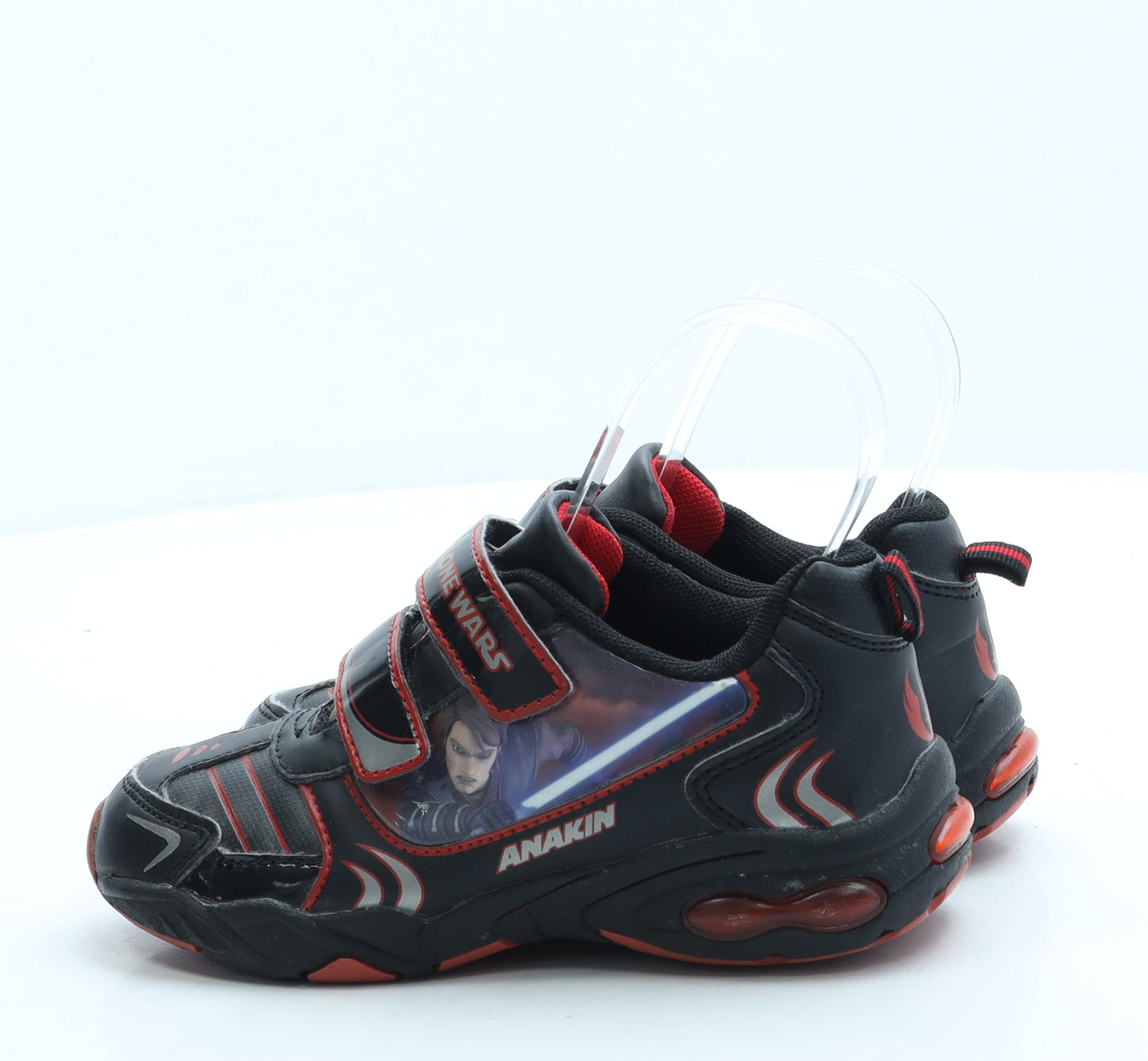 Preworn Boys Black Leather Trainer UK 12 - Star Wars