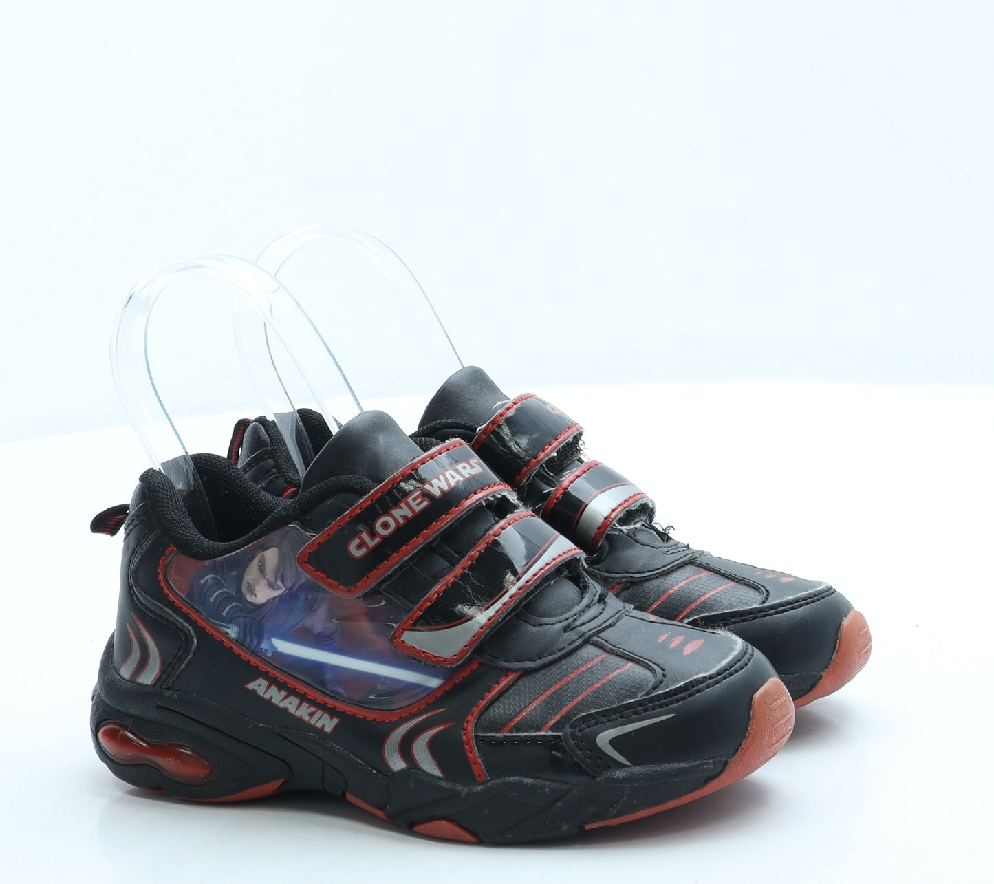 Preworn Boys Black Leather Trainer UK 12 - Star Wars