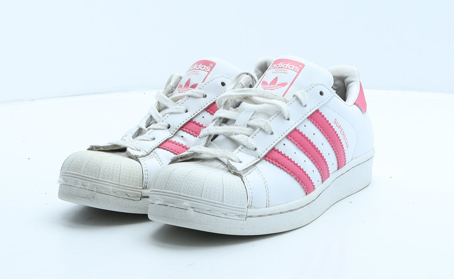 adidas Girls White Colourblock Leather Trainer UK 3 35.5