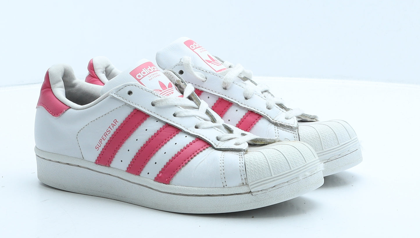 adidas Girls White Colourblock Leather Trainer UK 3 35.5