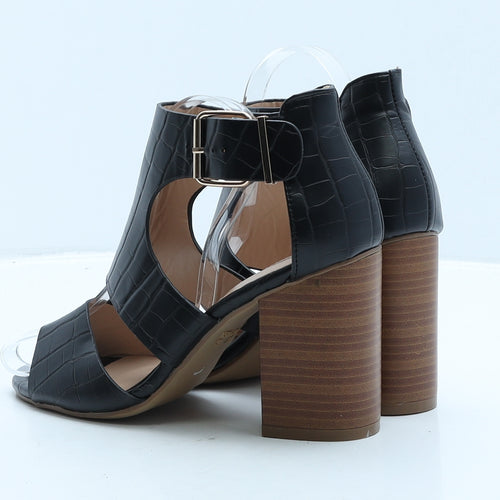 Primark Womens Black Geometric Leather Strappy Heel UK 4 37