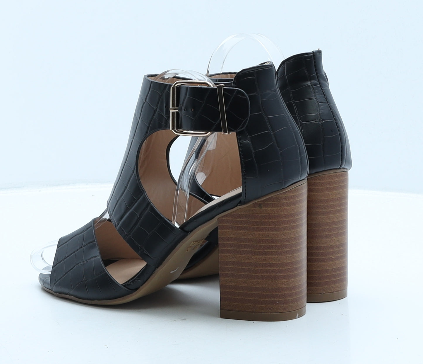 Primark Womens Black Geometric Leather Strappy Heel UK 4 37