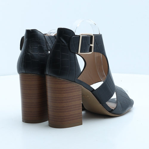 Primark Womens Black Geometric Leather Strappy Heel UK 4 37