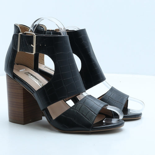 Primark Womens Black Geometric Leather Strappy Heel UK 4 37