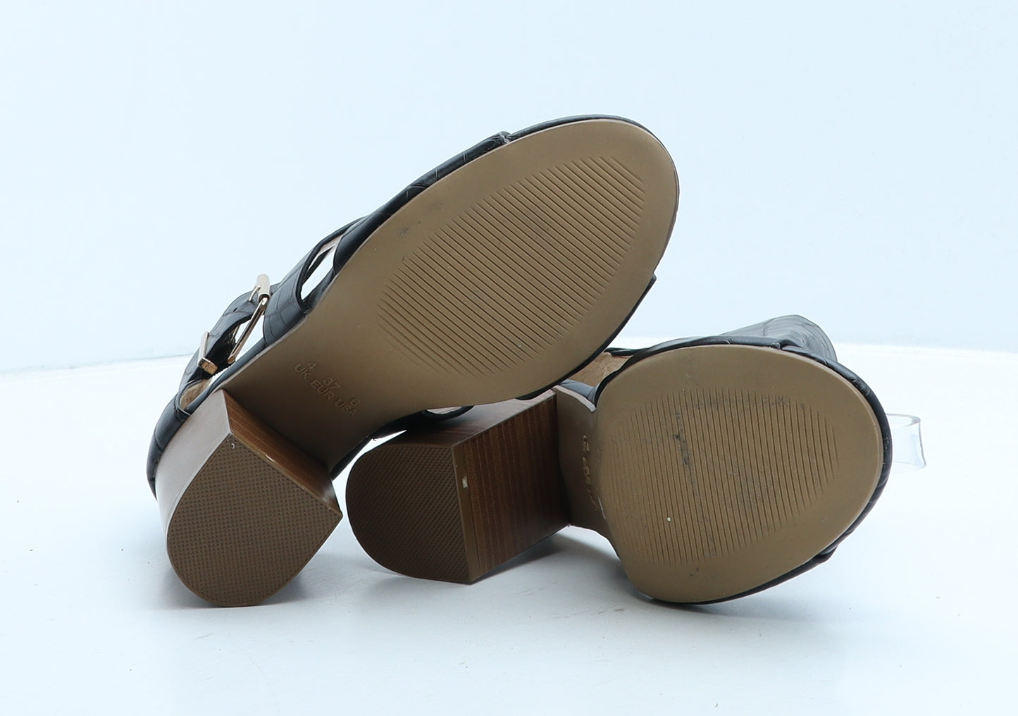 Primark Womens Black Geometric Leather Strappy Heel UK 4 37