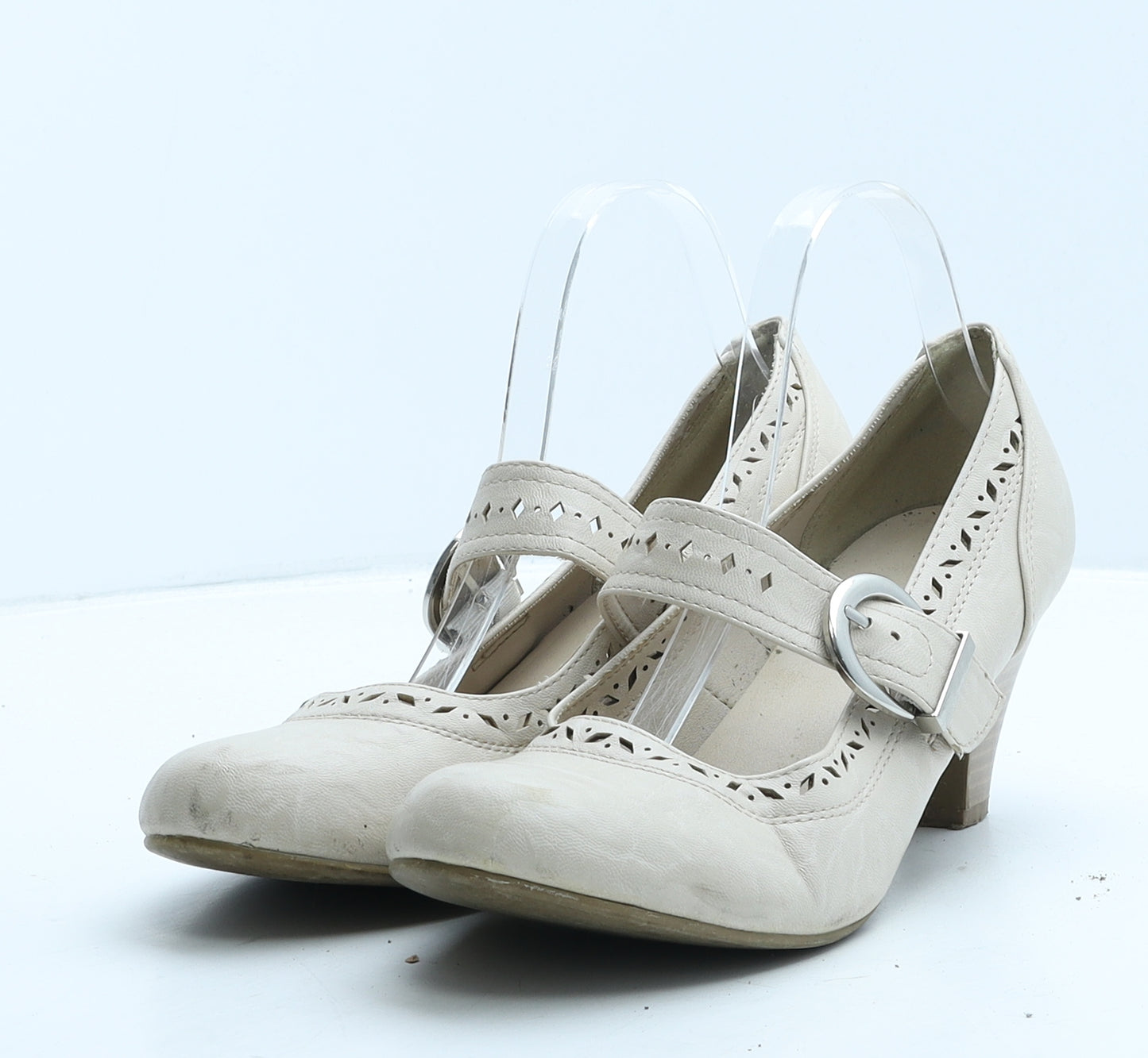 Lilley Womens Beige Leather Strappy Heel UK 8