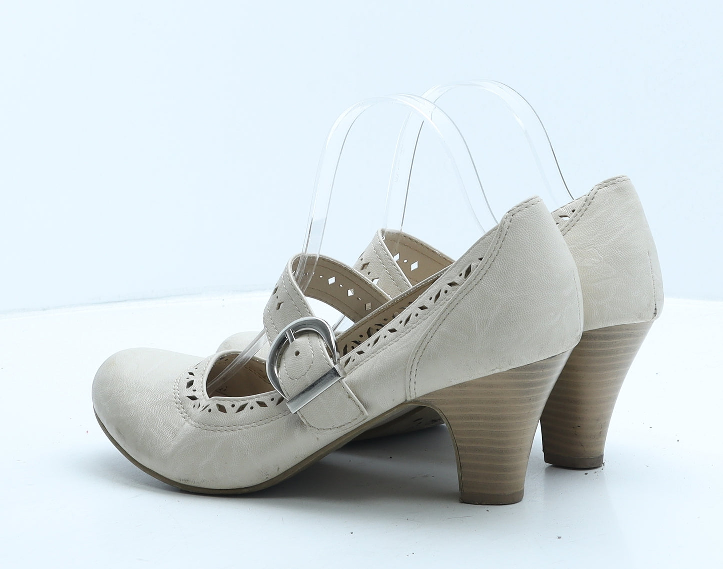 Lilley Womens Beige Leather Strappy Heel UK 8