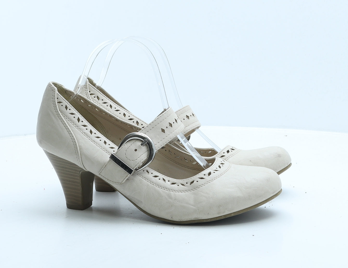 Lilley Womens Beige Leather Strappy Heel UK 8