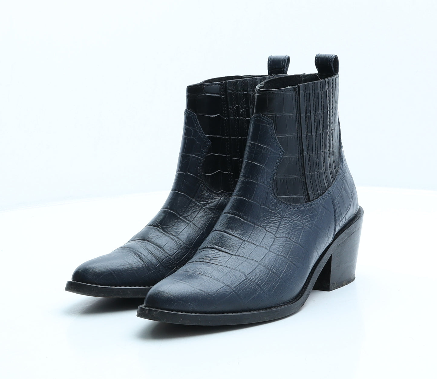 New Look Womens Blue Geometric Leather Chelsea Boot UK 5