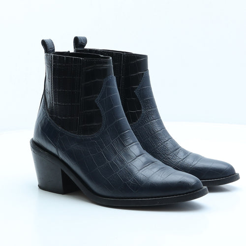 New Look Womens Blue Geometric Leather Chelsea Boot UK 5