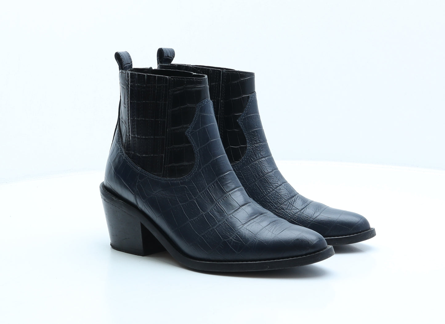 New Look Womens Blue Geometric Leather Chelsea Boot UK 5