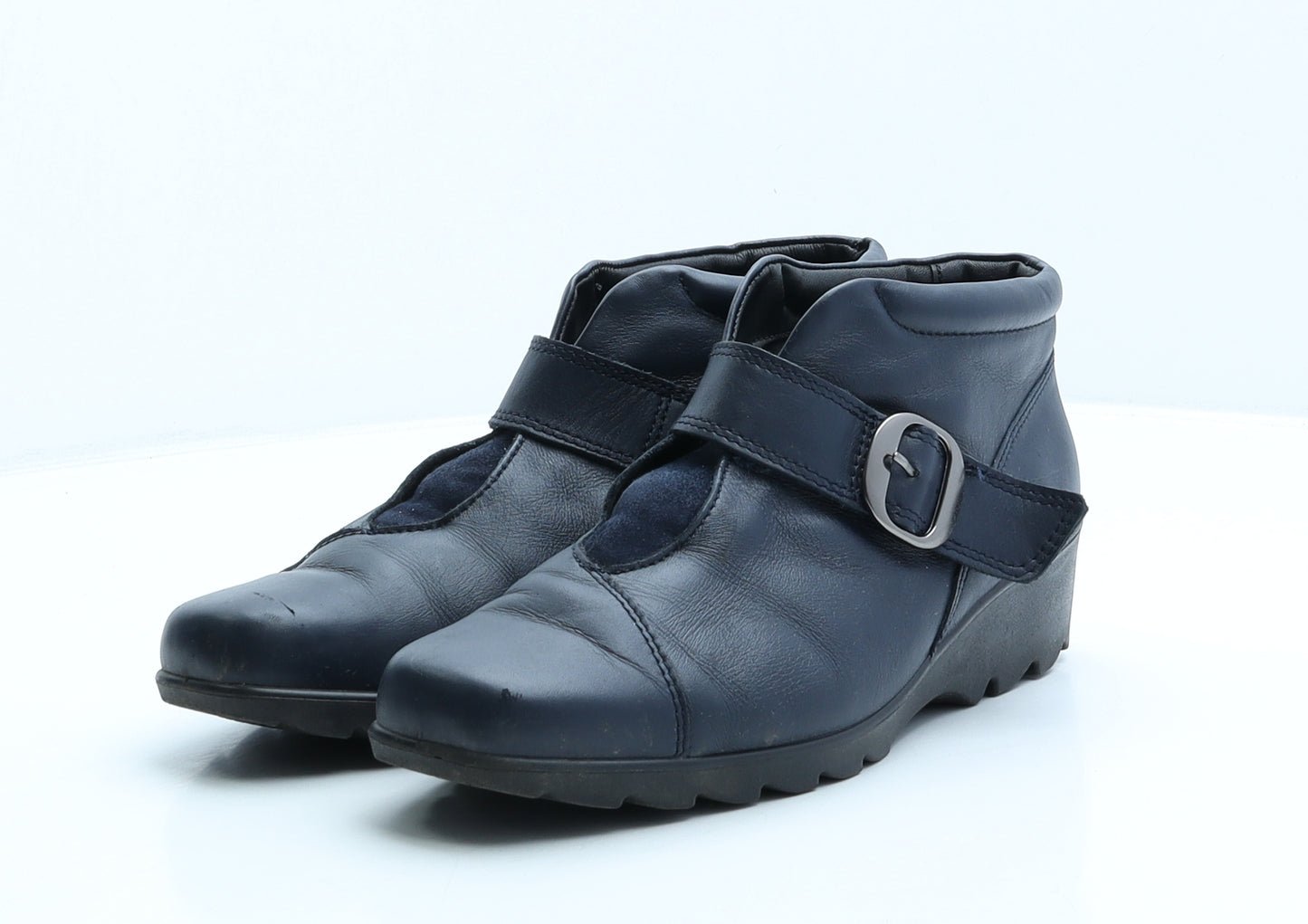Hotter Womens Blue Leather Bootie Casual UK 6.5 40 8.5