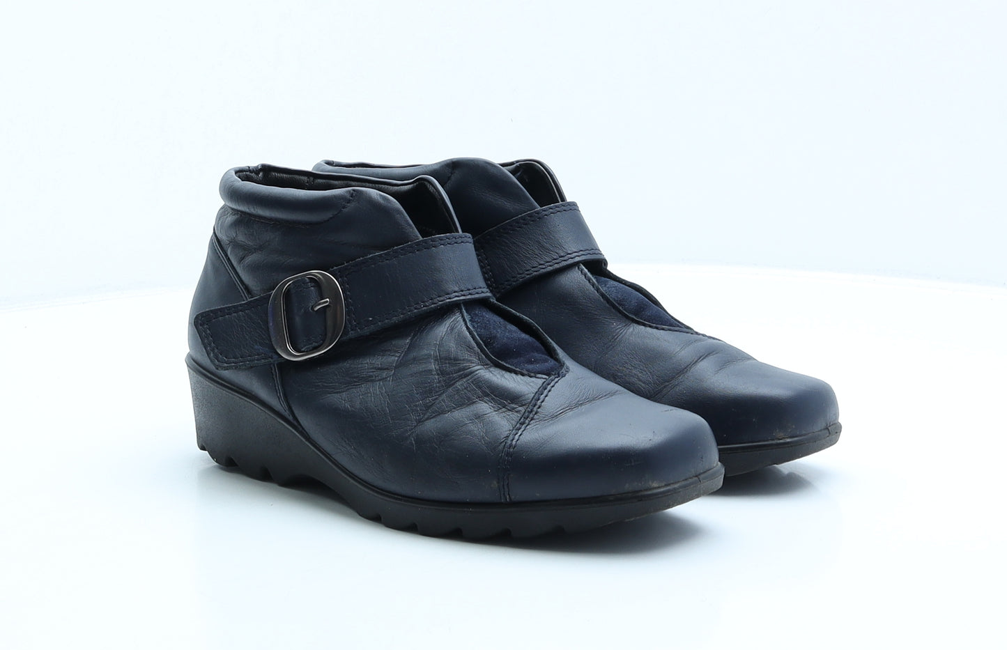 Hotter Womens Blue Leather Bootie Casual UK 6.5 40 8.5