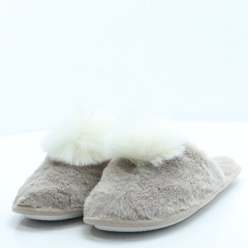 Lovestruck Womens Brown Faux Fur Slip On Slipper UK - Pom Pom