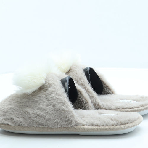Lovestruck Womens Brown Faux Fur Slip On Slipper UK - Pom Pom