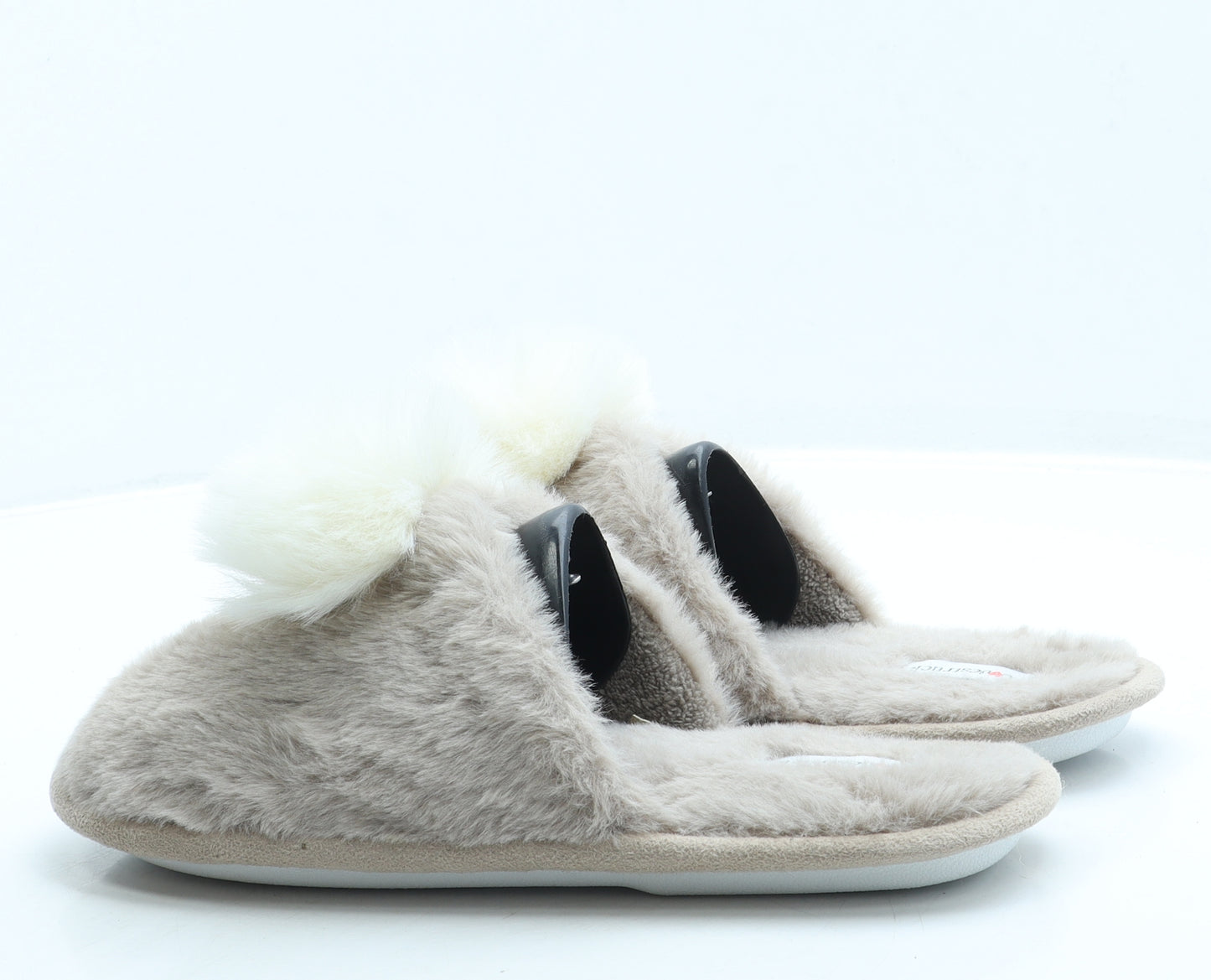 Lovestruck Womens Brown Faux Fur Slip On Slipper UK - Pom Pom