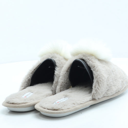 Lovestruck Womens Brown Faux Fur Slip On Slipper UK - Pom Pom