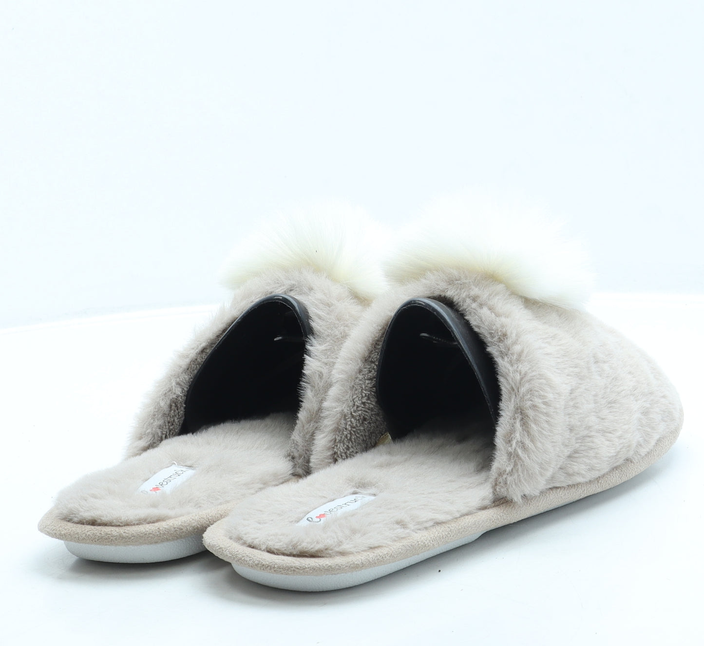 Lovestruck Womens Brown Faux Fur Slip On Slipper UK - Pom Pom