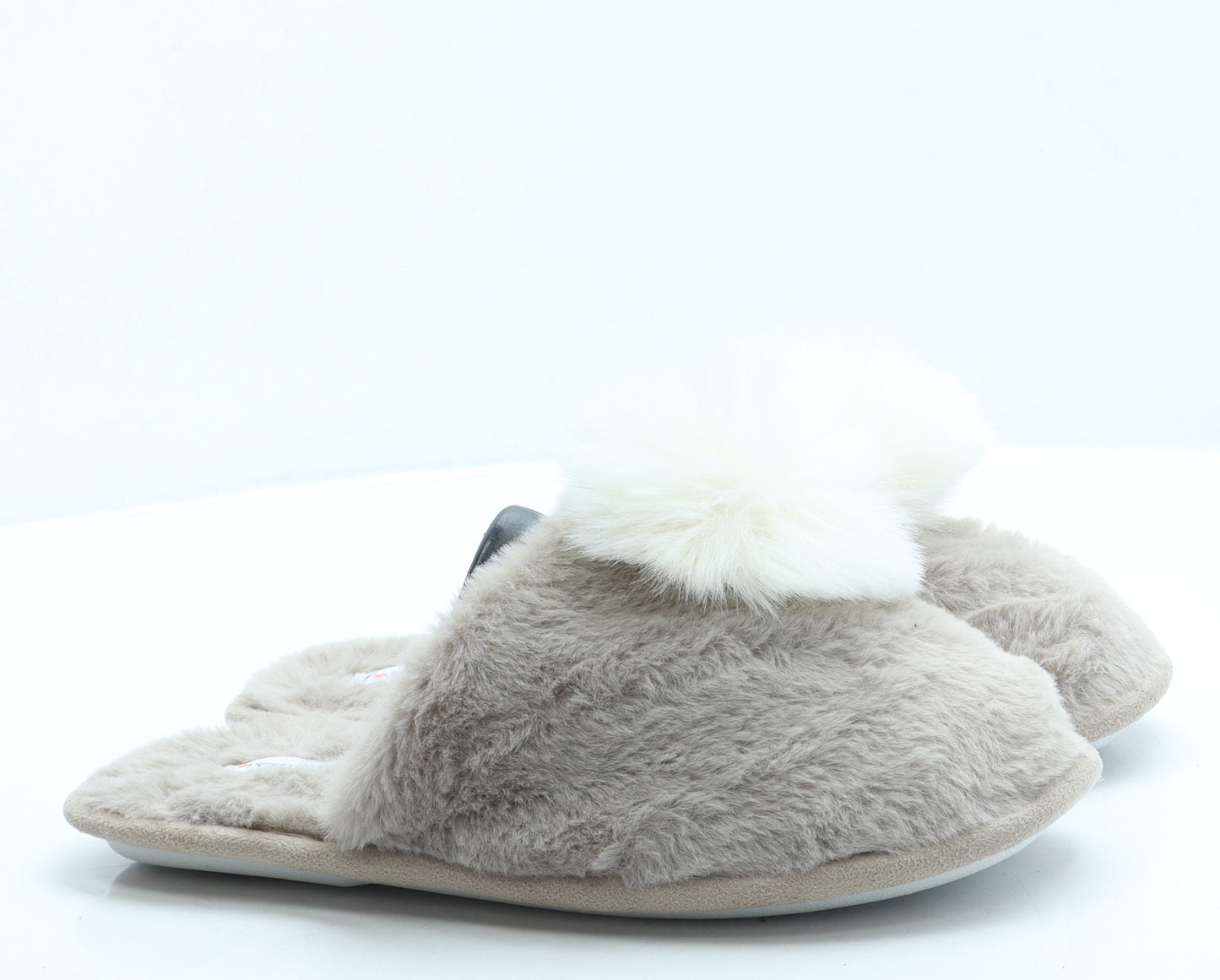 Lovestruck Womens Brown Faux Fur Slip On Slipper UK - Pom Pom