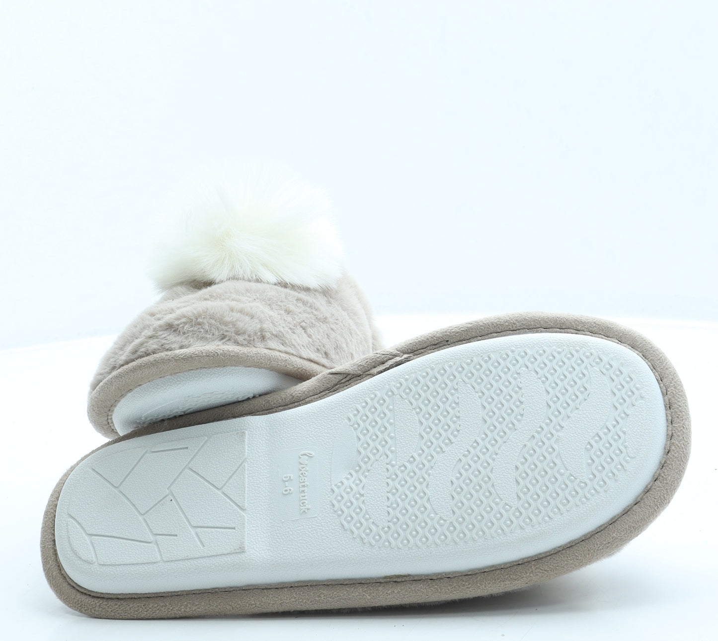 Lovestruck Womens Brown Faux Fur Slip On Slipper UK - Pom Pom