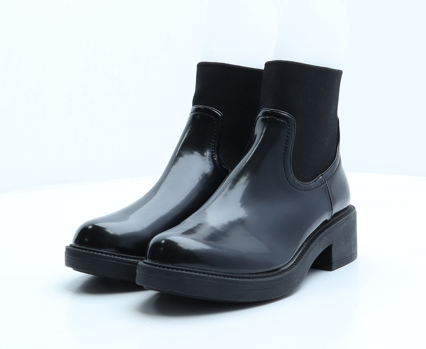 Boohoo Womens Black Patent Leather Chelsea Boot UK 4 37