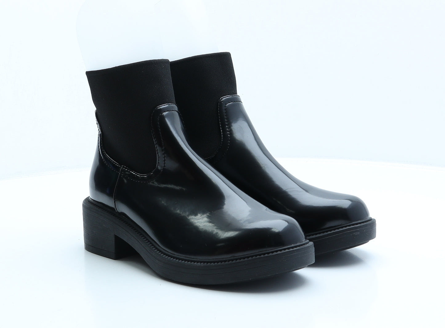 Boohoo Womens Black Patent Leather Chelsea Boot UK 4 37