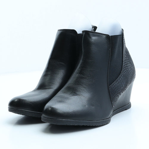 Heavenly Soles Womens Black Animal Print Leather Chelsea Boot UK 6
