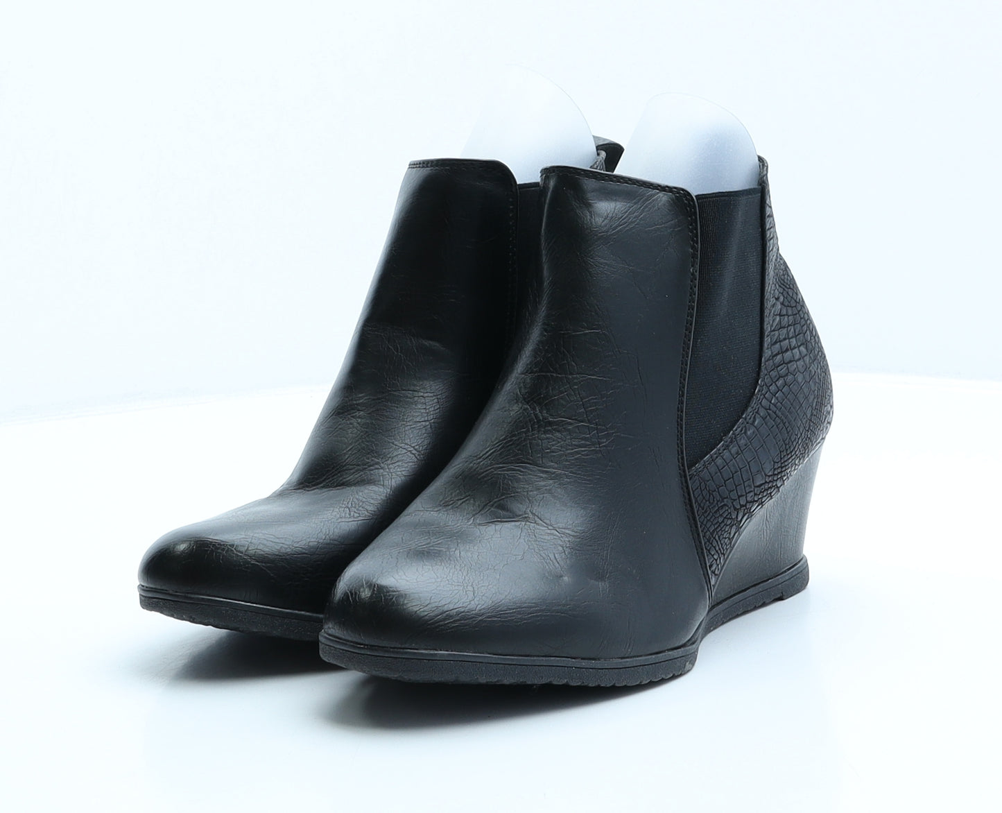 Heavenly Soles Womens Black Animal Print Leather Chelsea Boot UK 6