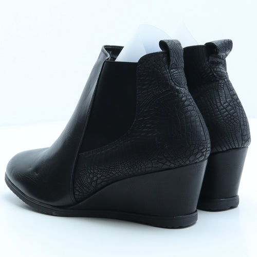 Heavenly Soles Womens Black Animal Print Leather Chelsea Boot UK 6
