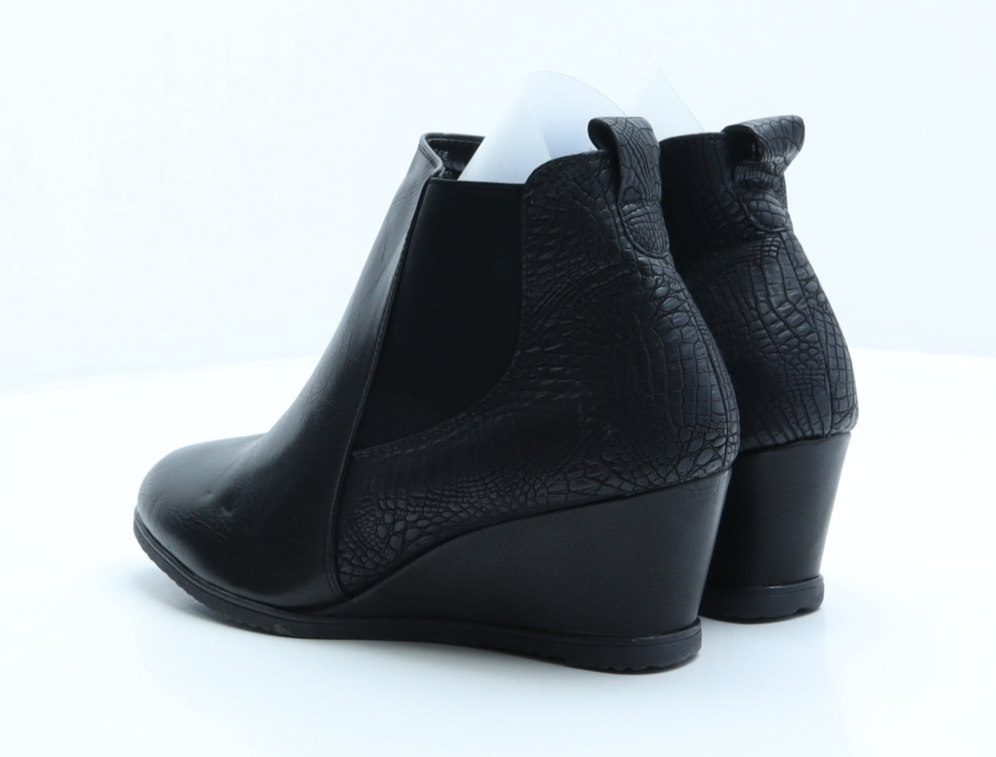Heavenly Soles Womens Black Animal Print Leather Chelsea Boot UK 6