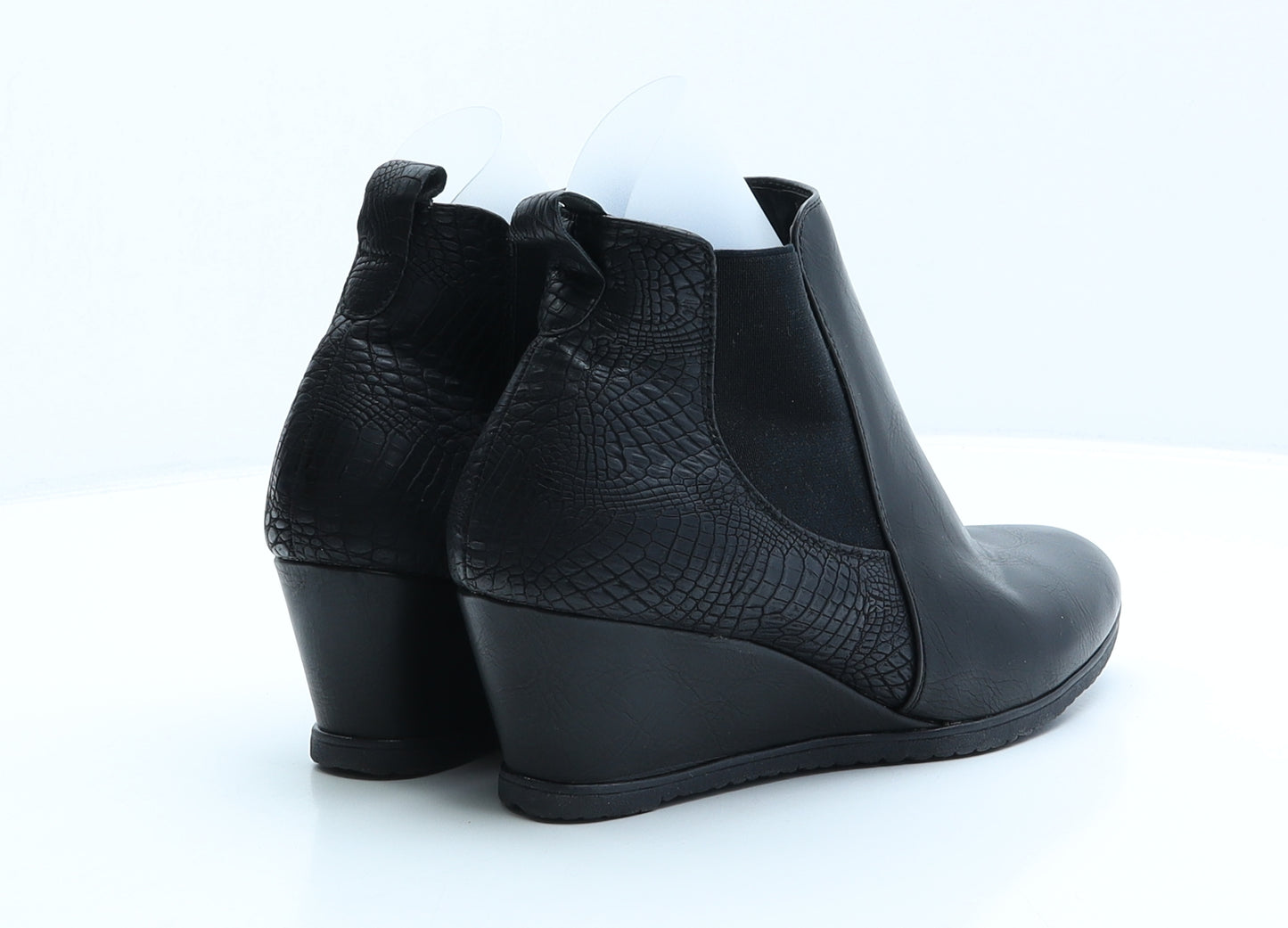 Heavenly Soles Womens Black Animal Print Leather Chelsea Boot UK 6