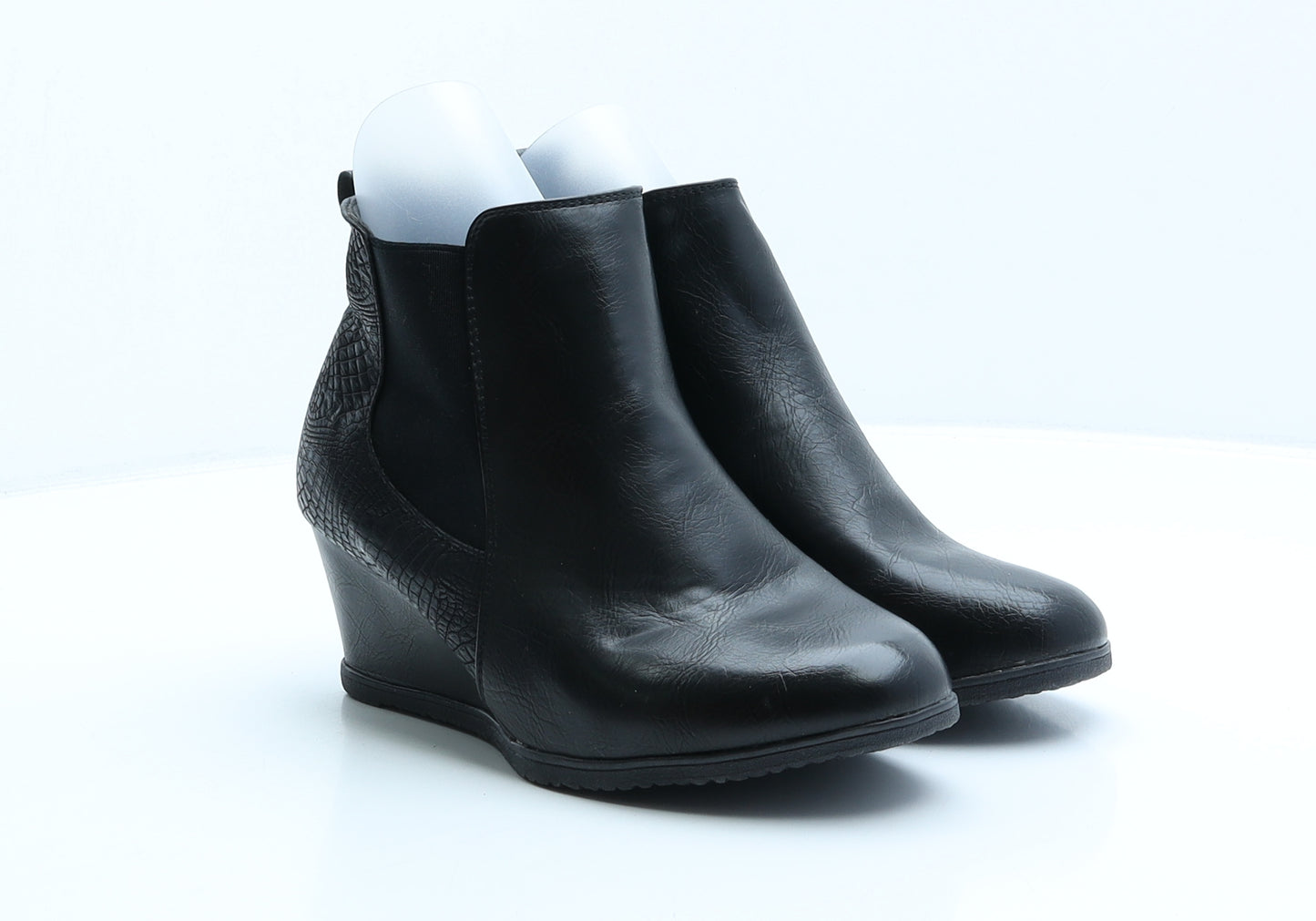 Heavenly Soles Womens Black Animal Print Leather Chelsea Boot UK 6