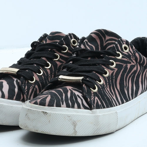 New Look Womens Black Animal Print Fabric Trainer UK 4 37