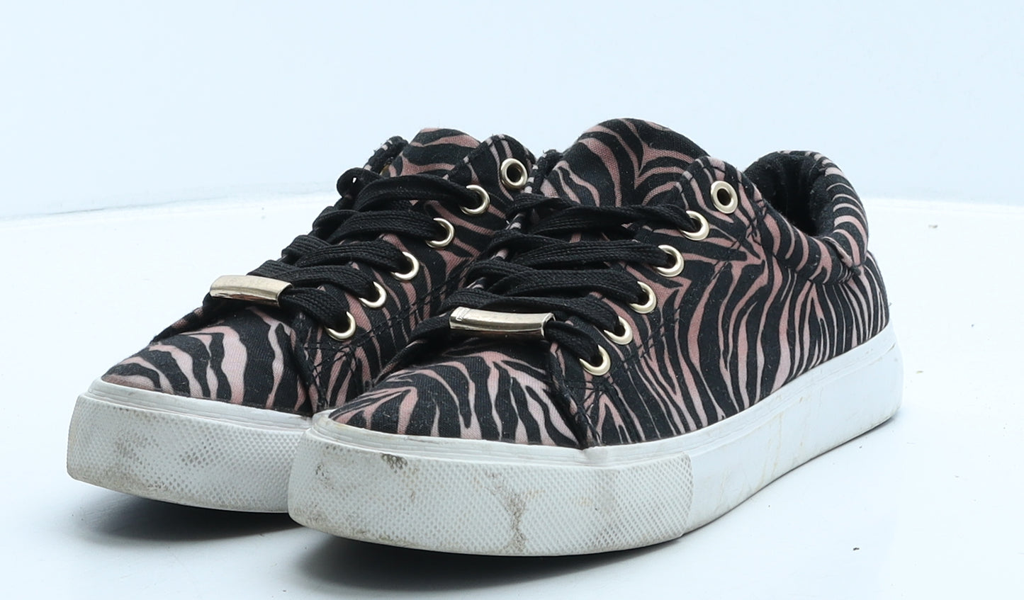 New Look Womens Black Animal Print Fabric Trainer UK 4 37