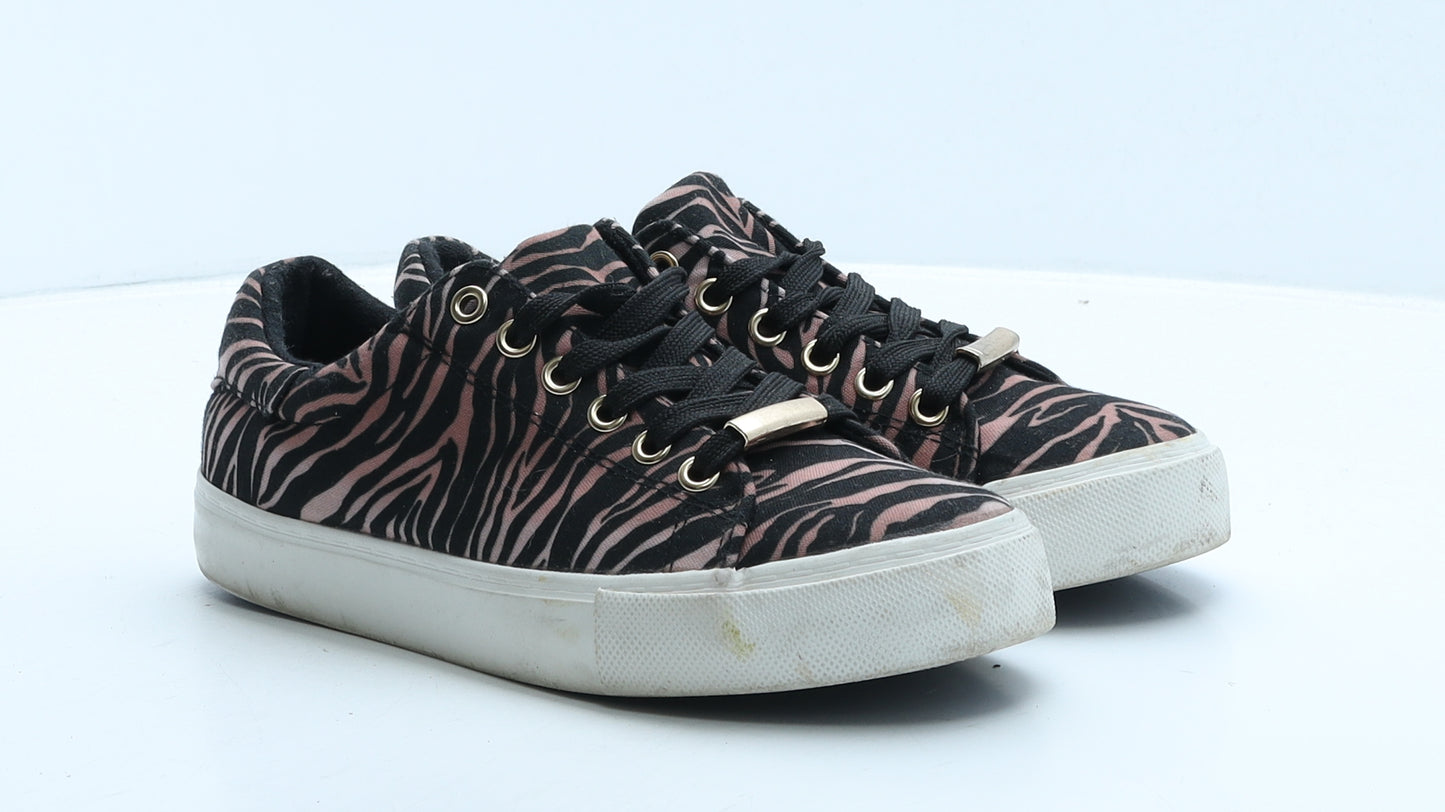 New Look Womens Black Animal Print Fabric Trainer UK 4 37