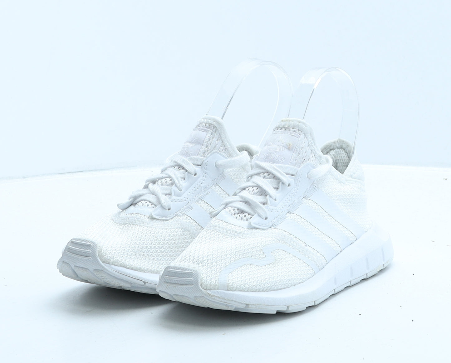 adidas Girls White Striped Fabric Trainer UK 11 30