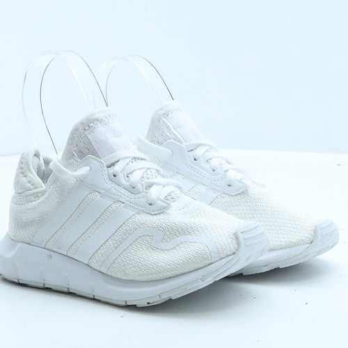 adidas Girls White Striped Fabric Trainer UK 11 30