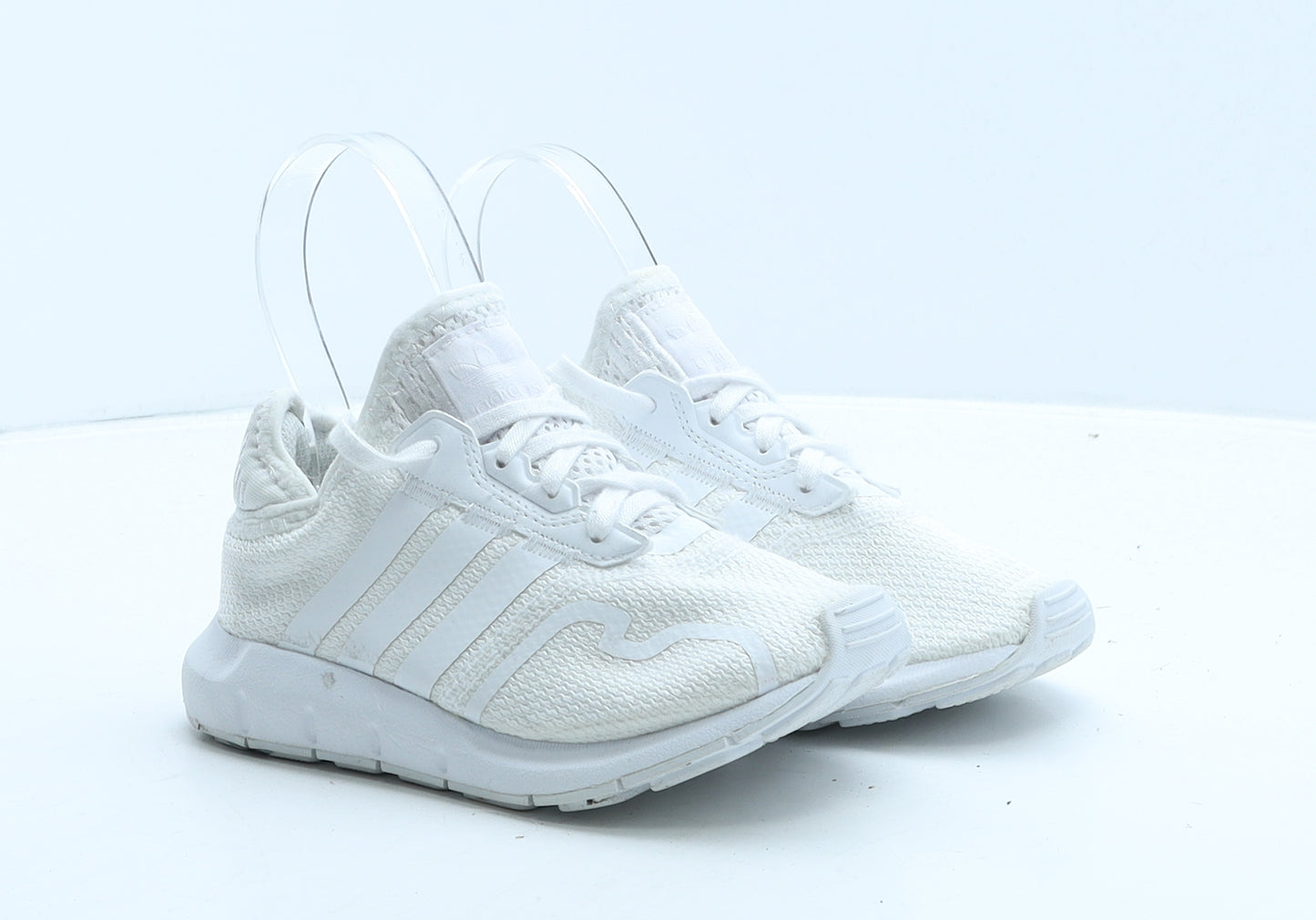 adidas Girls White Striped Fabric Trainer UK 11 30